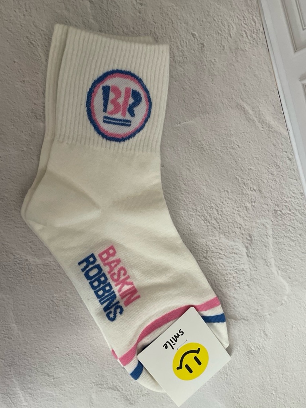 Baskin Robbins Logo Crew Socks - White with Pink & Blue Accents
